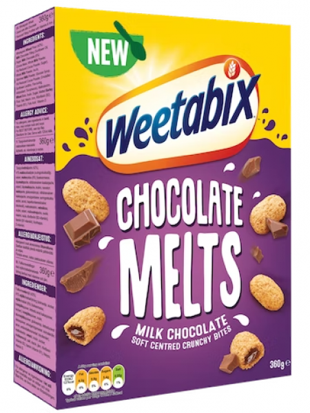 Хрустящие цельнозерновые подушечки Weetabix Melts maitosuklaa 360г с шоколадной начинкой 