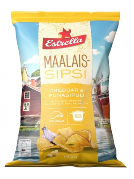 Чипсы Estrella Maalaissipsi Cheddar & Punasipuli 180г сыр чеддер и красный лук