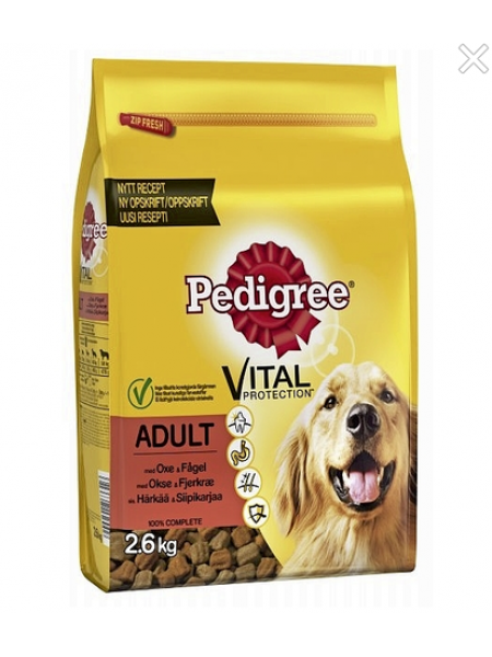 Корм для взрослых собак Pedigree Adult Härkää Ja Siipikarjaa 2,6кг говядина и птица