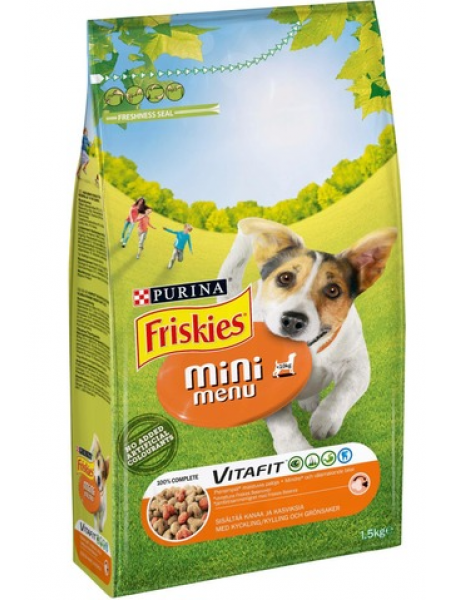 Сухой корм Friskies Mini Menu 1,5 кг с курицей и овощами для собак до 12 кг