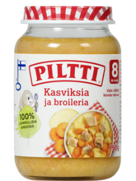 Овощное пюре Piltti Kasviksia Ja Broileria с курицей 190 г с 8 месяцев