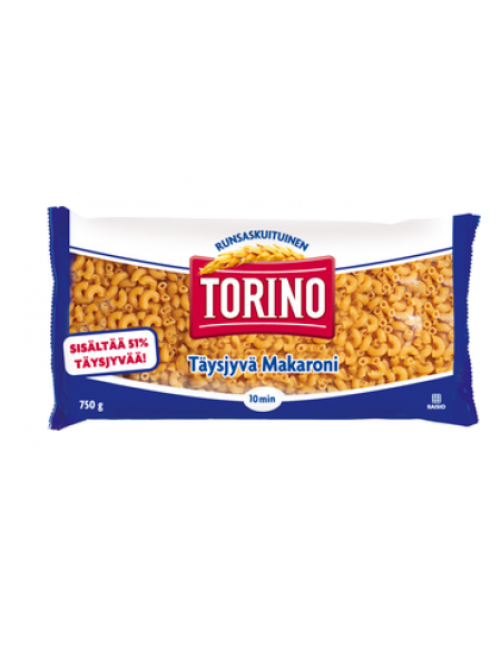 Рожки из непросеянной муки Torino Täysjyvä Makaroni 750 г 