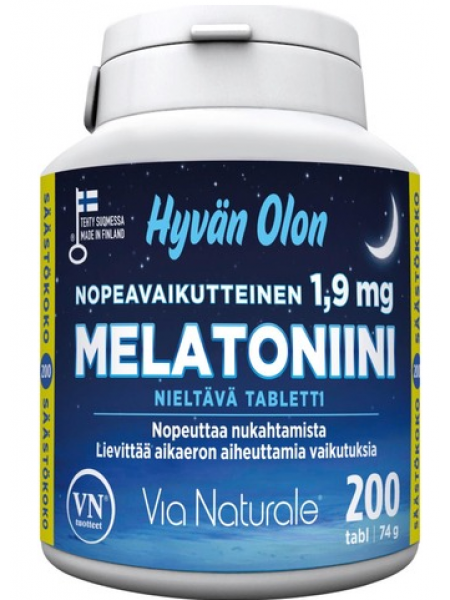 Таблетки при нарушении сна Hyvän Olon Nopeavaikutteinen Melatoniini 1,9мг 200шт