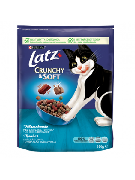 Корм для взрослых кошек Latz Crunchy & Soft 950г лосось, тунец и овощи