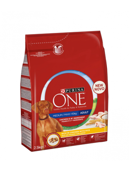 Полноценный корм для собак Purina ONE 2,5 кг Medium / Maxi Adult курица рис