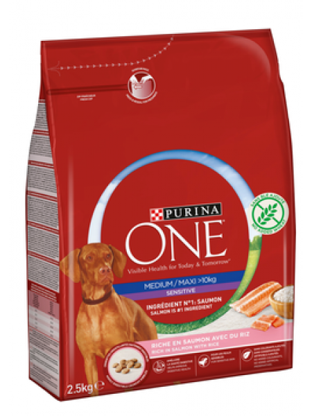 Корм ​​для взрослых собак весом более 10 кг Purina ONE 2,5 кг Medium / Maxi Sensitive лосось рис  